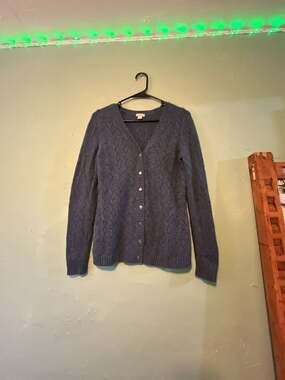 L.L. Bean Blue Angora Lambswool Cashmere V-Neck Button Cardigan Sweater Size S